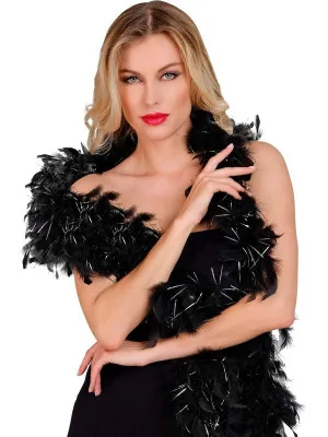 Črn Šal iz Perja – Boa 80g / 180 cm